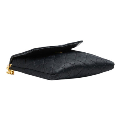 Chanel CC Logo Mini Quilted Chain Shoulder Bag Pouch Black Satin Leather — view 5