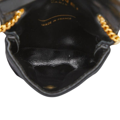 Chanel CC Logo Mini Quilted Chain Shoulder Bag Pouch Black Satin Leather — view 6
