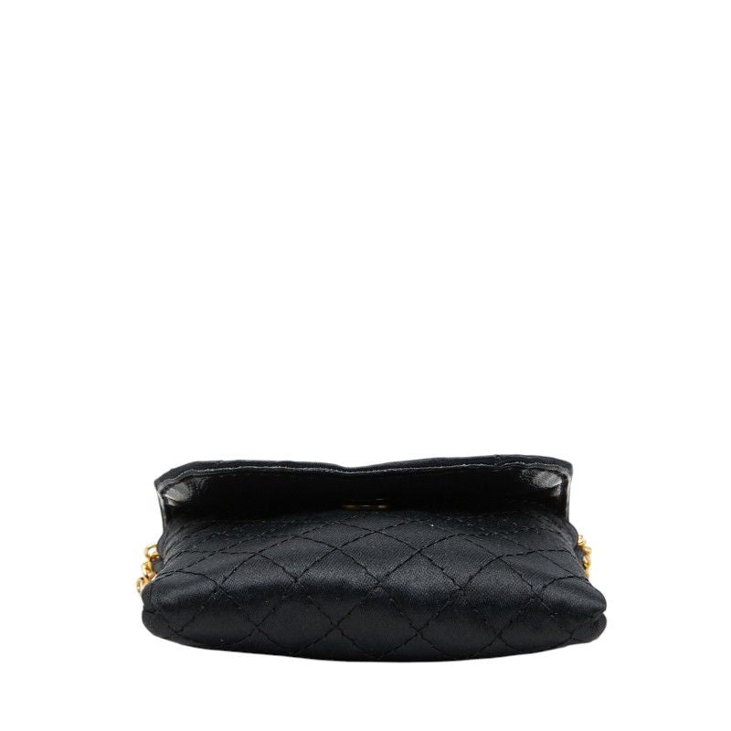 Chanel CC Logo Mini Quilted Chain Shoulder Bag Pouch Black Satin Leather — view 3