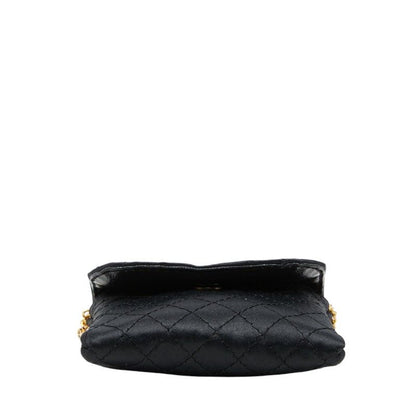 Chanel CC Logo Mini Quilted Chain Shoulder Bag Pouch Black Satin Leather — view 3