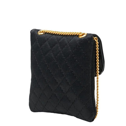 Chanel CC Logo Mini Quilted Chain Shoulder Bag Pouch Black Satin Leather — view 2