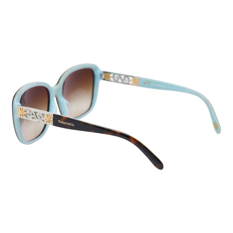 Tiffany & Co Visual Butterfly Sunglasses Cobalt Blue Brown Acetate Line Stone — view 2