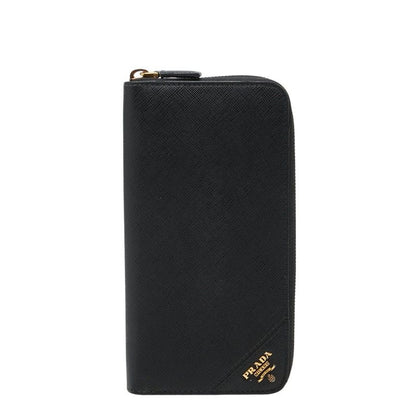 Prada Zip Around Wallet Black Saffiano Leather