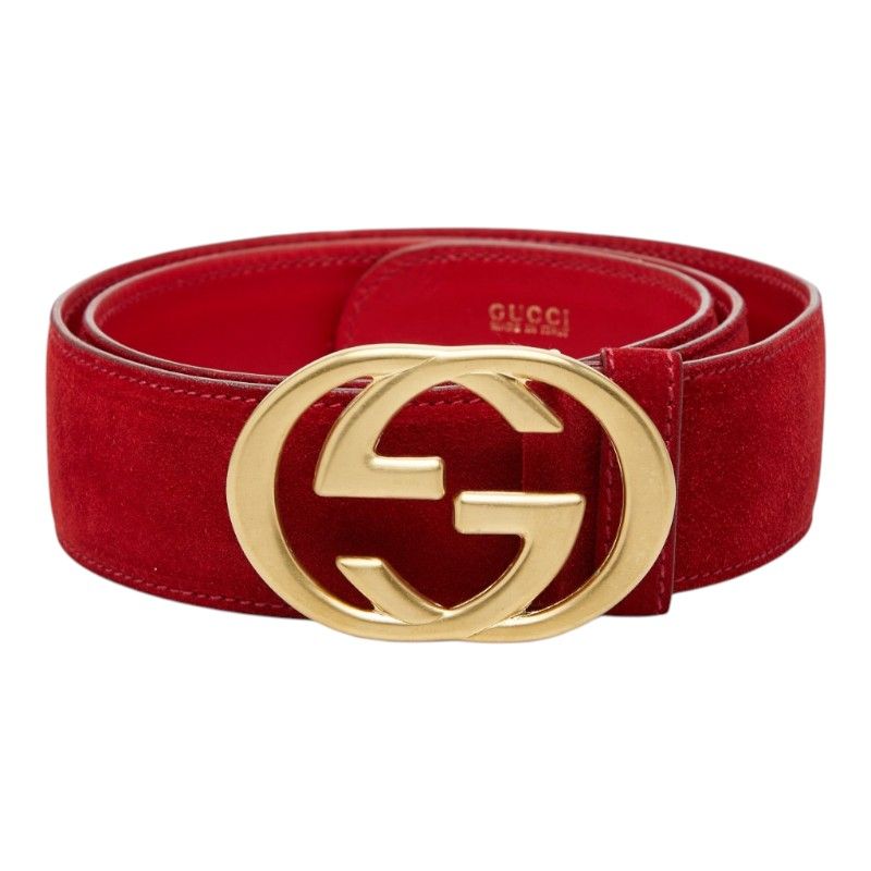 Gucci Interlocking 01 13 Red Suede Leather 1- Belt