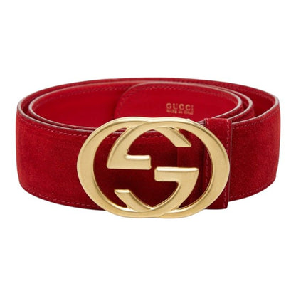 Gucci Interlocking 01 13 Red Suede Leather 1- Belt