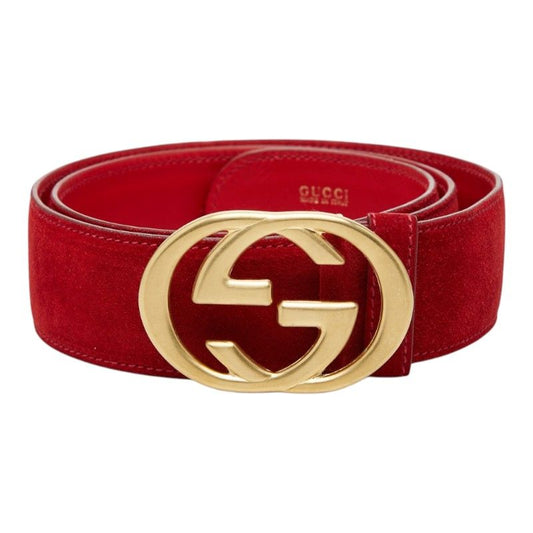 Gucci Interlocking 01 13 Red Suede Leather 1- Belt