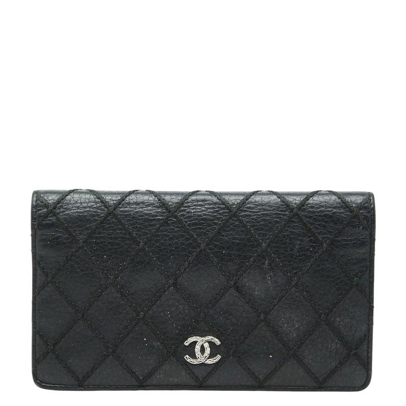 Chanel CC Logo Wild Stitch Wallet Black Leather