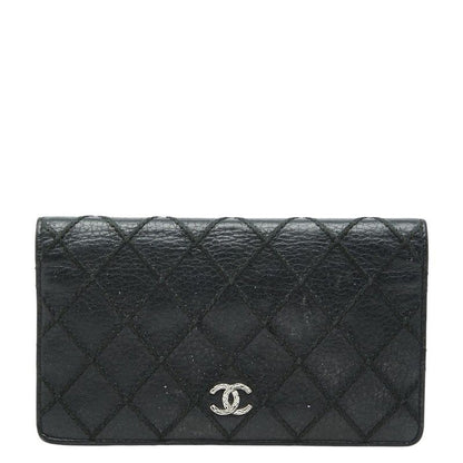 Chanel CC Logo Wild Stitch Wallet Black Leather