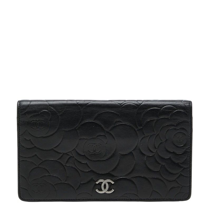 Chanel CC Logo Camellia Wallet Black Lambskin
