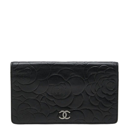 Chanel CC Logo Camellia Wallet Black Lambskin