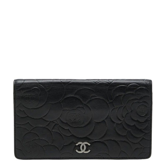 Chanel CC Logo Camellia Wallet Black Lambskin