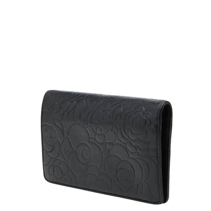 Chanel CC Logo Camellia Wallet Black Lambskin — view 2