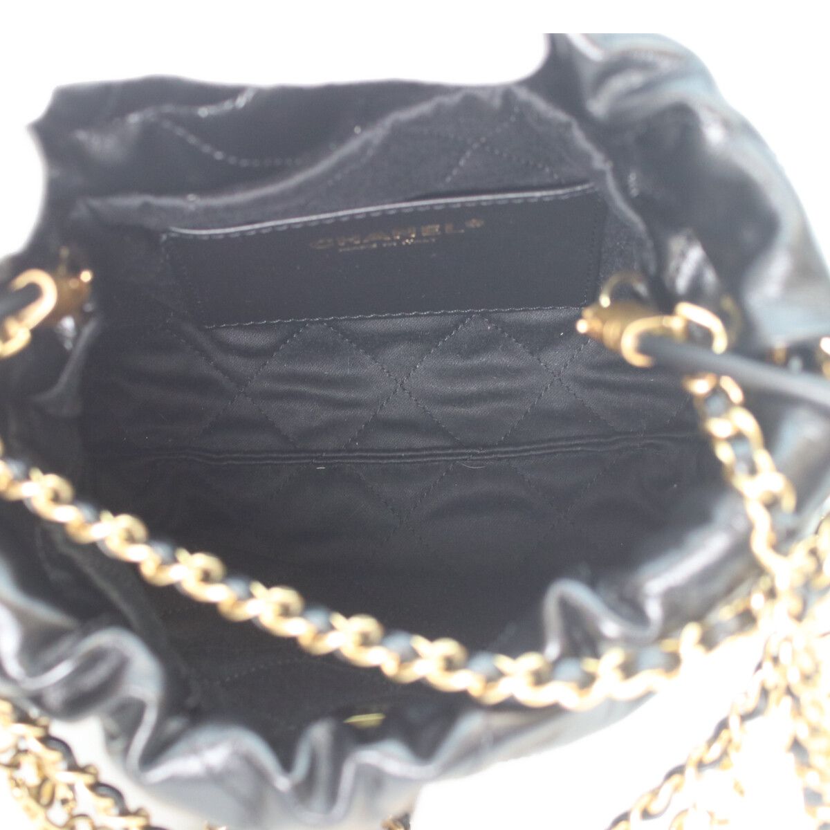 Chanel Black Shiny Calf 22 Mini Pearl Chain Shoulder Bag — view 8