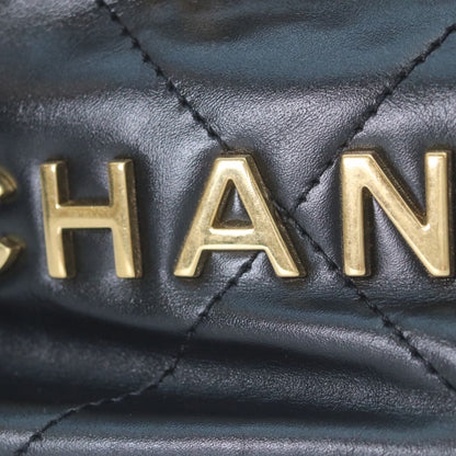 Chanel Black Shiny Calf 22 Mini Pearl Chain Shoulder Bag — view 7
