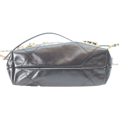 Chanel Black Shiny Calf 22 Mini Pearl Chain Shoulder Bag — view 5