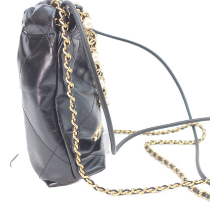 Chanel Black Shiny Calf 22 Mini Pearl Chain Shoulder Bag — view 4