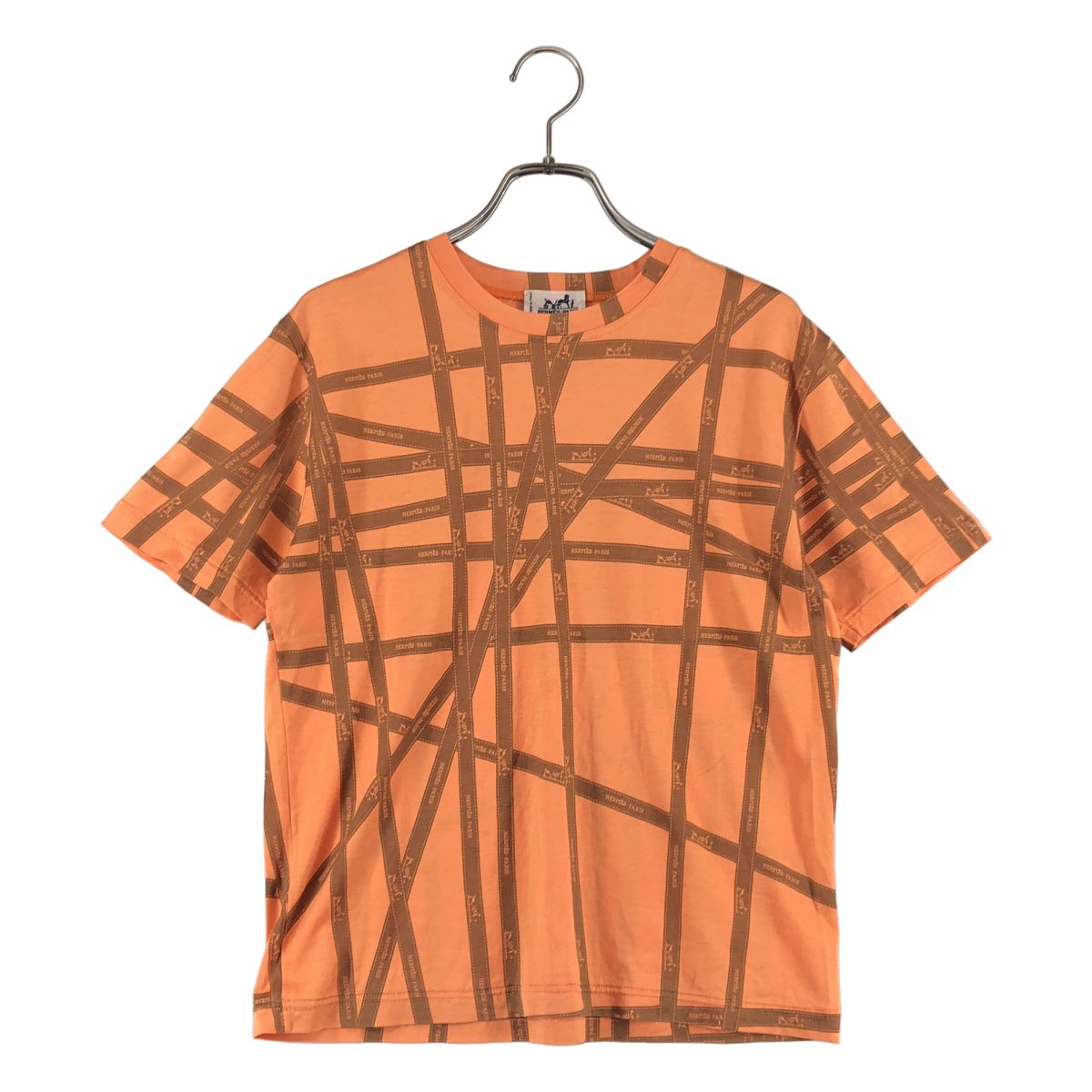 Hermes Bolduc All Over Pattern Ribbon Logo T-Shirt M Orange