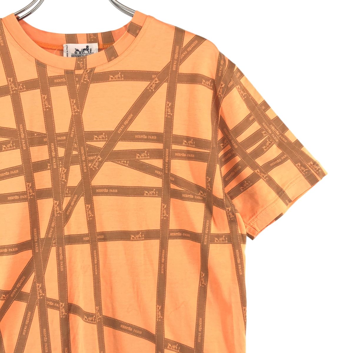 Hermes Bolduc All Over Pattern Ribbon Logo T-Shirt M Orange — view 2