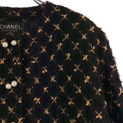 Chanel Tweed Suit Pearl Button Collarless Jacket Skirt Brown — view 3