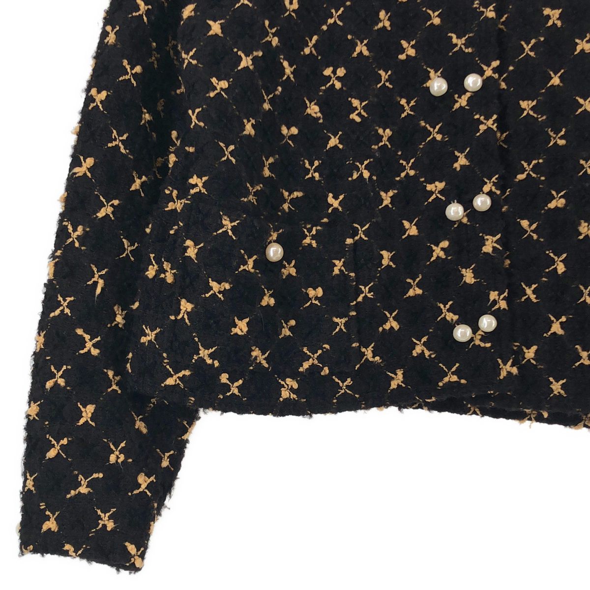 Chanel Tweed Suit Pearl Button Collarless Jacket Skirt Brown — view 4