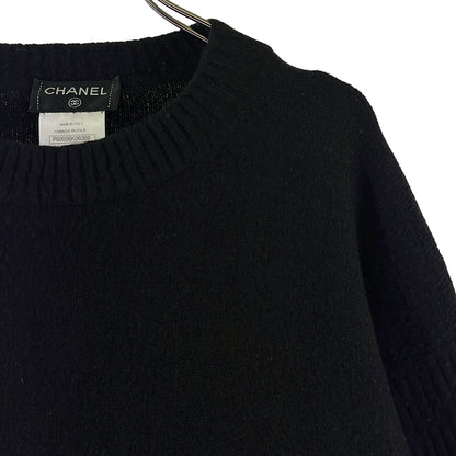 Chanel Cashmere Blend Pearl Button Crew Neck Knit 44 Black Sweater — view 2