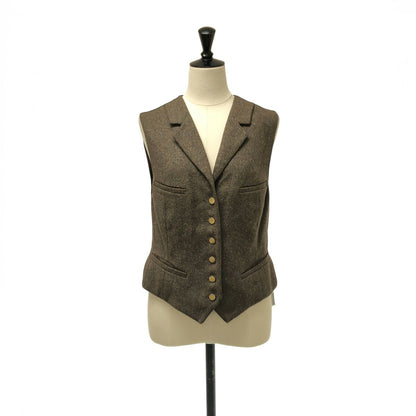 Chanel Tweed CC Logo Gold Button Gilet Vest Fully Lined Brown