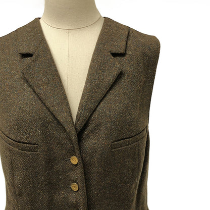 Chanel Tweed CC Logo Gold Button Gilet Vest Fully Lined Brown — view 2