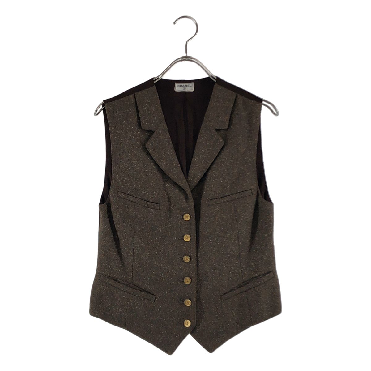 Chanel Tweed CC Logo Gold Button Gilet Vest Fully Lined Brown — view 6