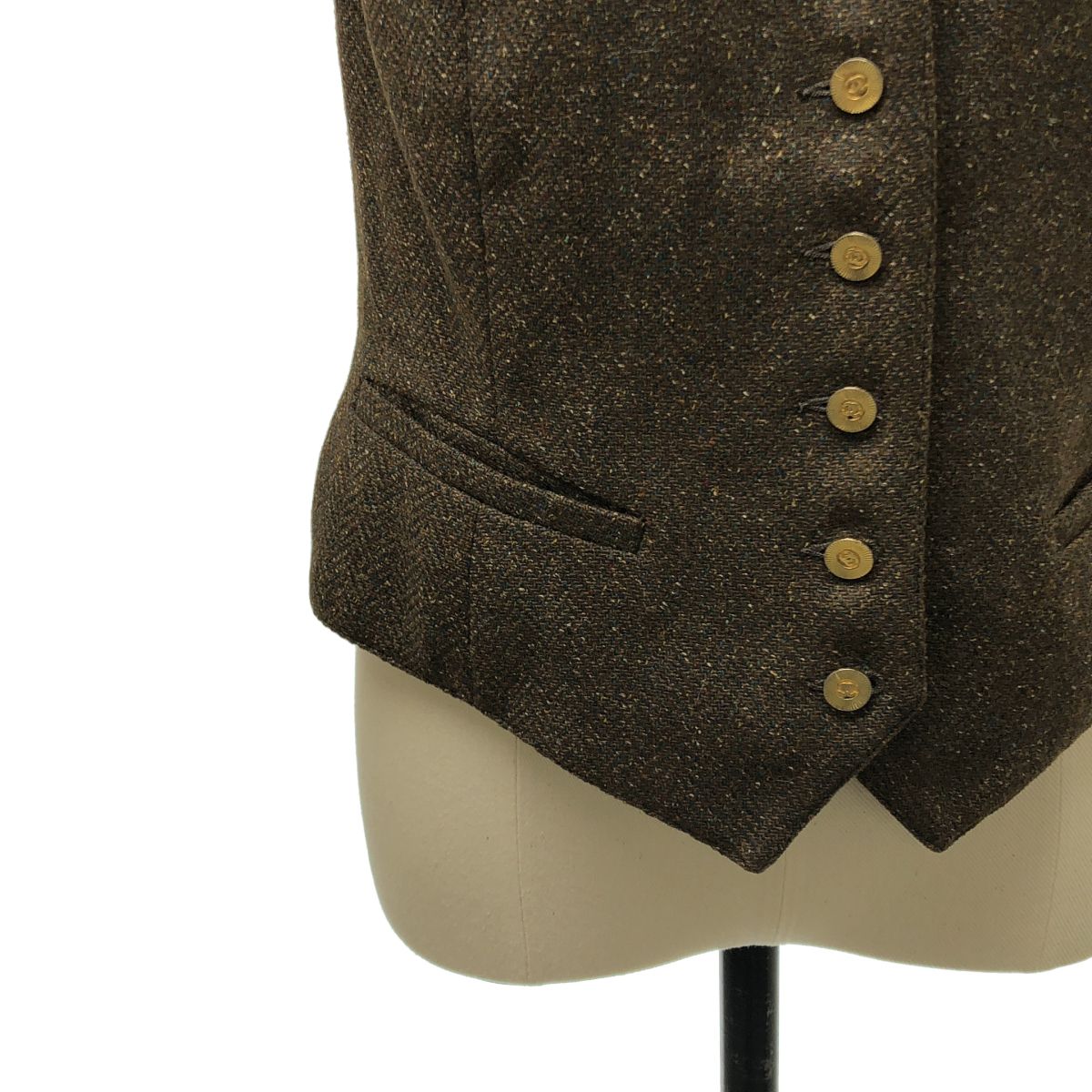 Chanel Tweed CC Logo Gold Button Gilet Vest Fully Lined Brown — view 3