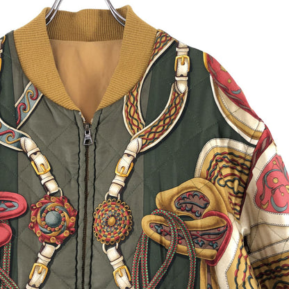 Hermes Vintage Silk All Over Pattern Reversible Jacket 48 Khaki Camel — view 2