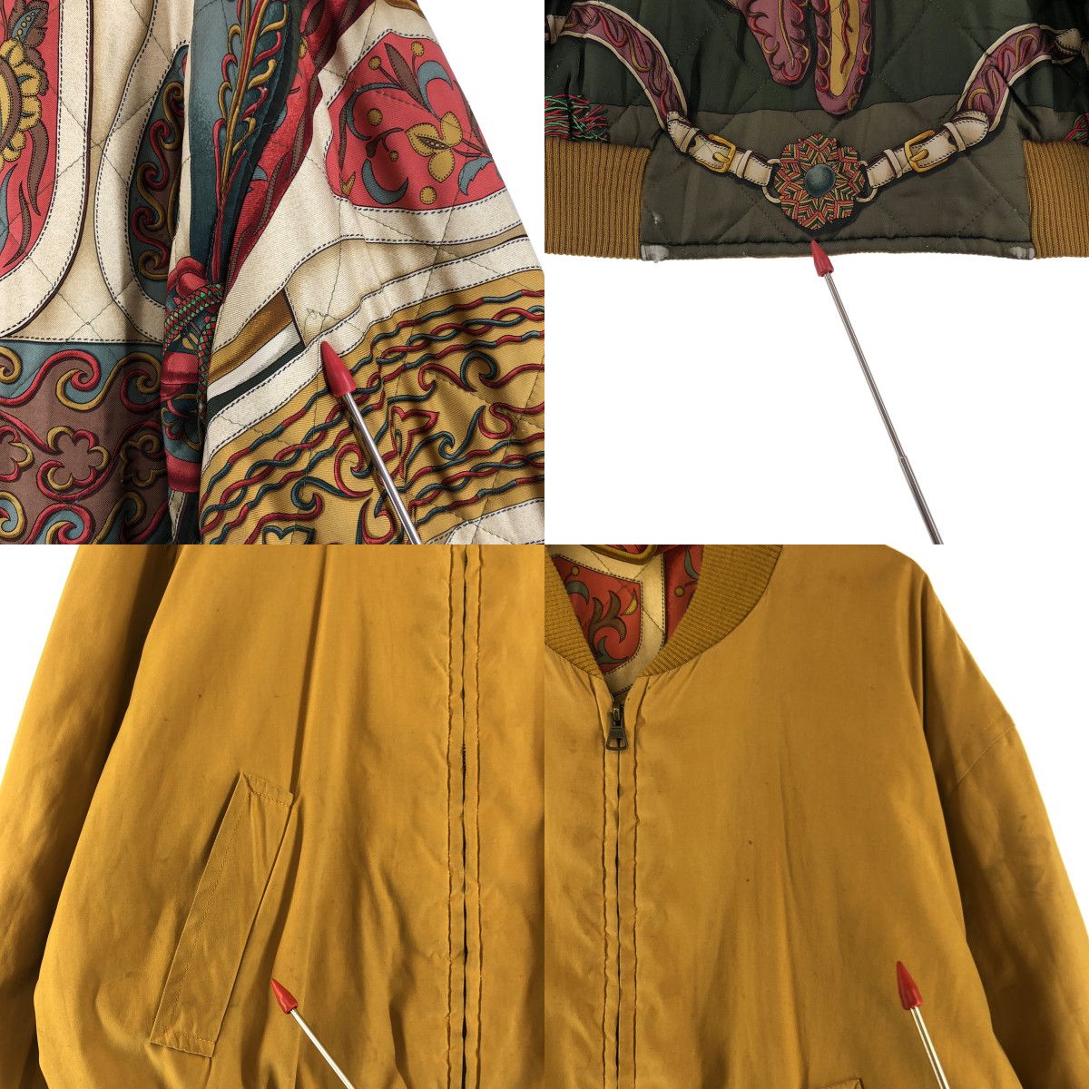 Hermes Vintage Silk All Over Pattern Reversible Jacket 48 Khaki Camel — view 8