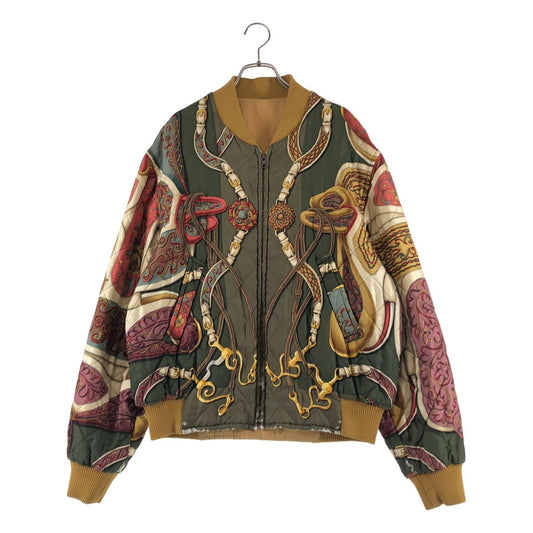Hermes Vintage Silk All Over Pattern Reversible Jacket 48 Khaki Camel