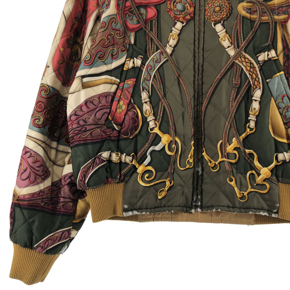 Hermes Vintage Silk All Over Pattern Reversible Jacket 48 Khaki Camel — view 3