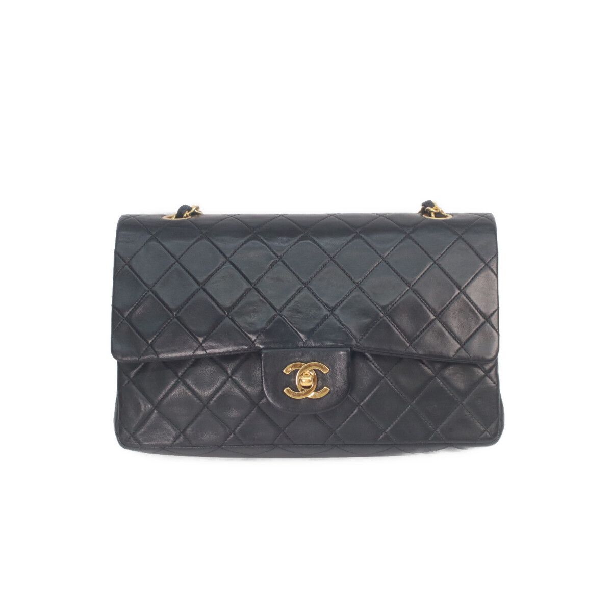 Chanel Black Lambskin Gold Quilted 25 Shoulder Bag
