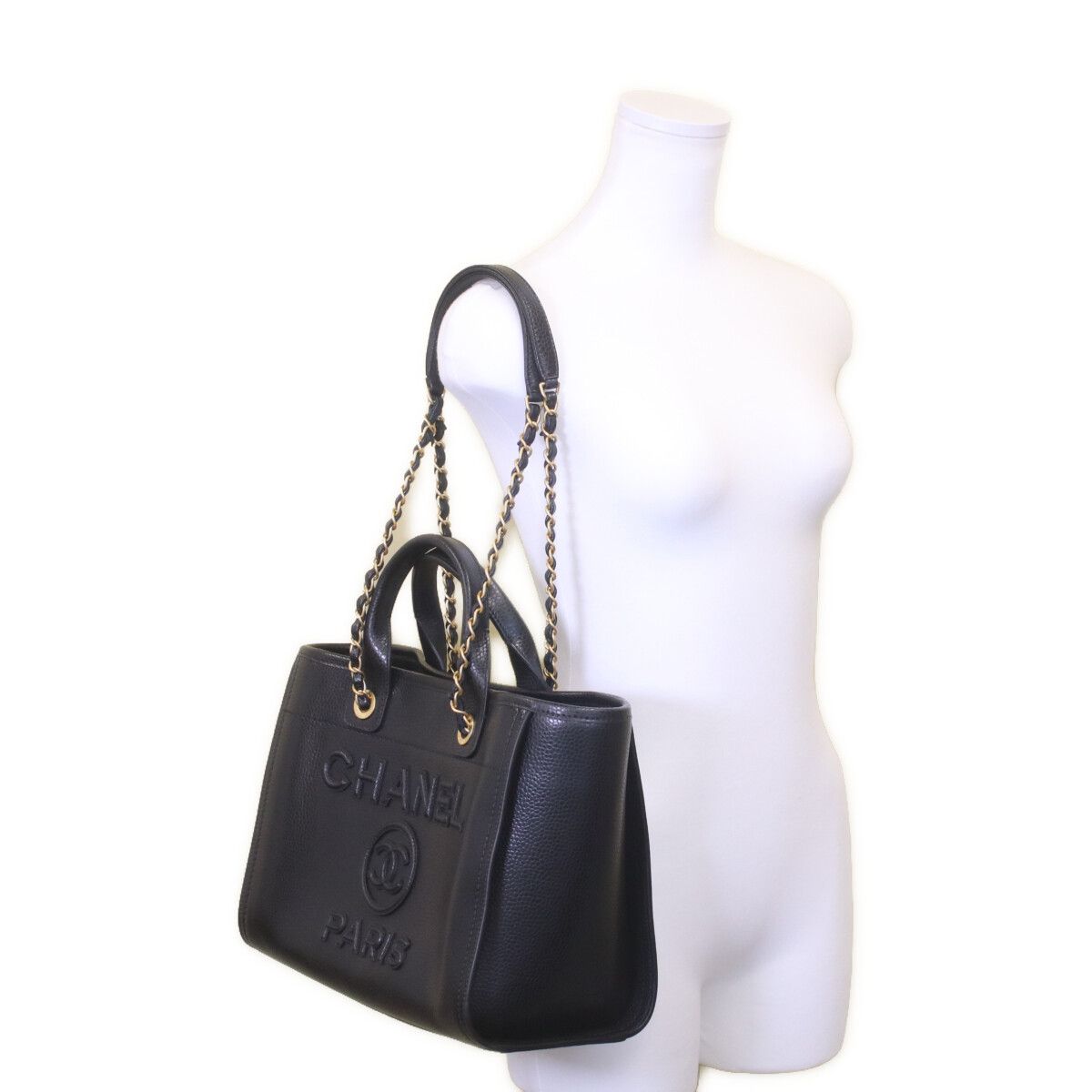 Chanel Black Caviar Leather Deauville Small Shopping Tote — view 7