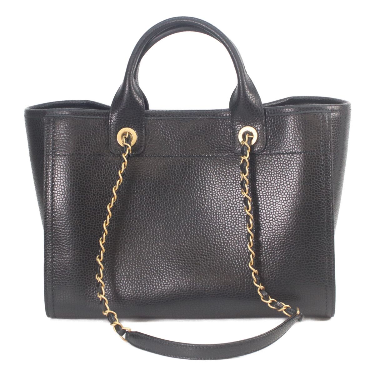 Chanel Black Caviar Leather Deauville Small Shopping Tote — view 3