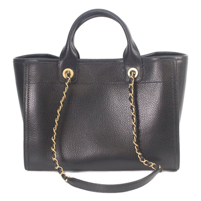 Chanel Black Caviar Leather Deauville Small Shopping Tote — view 3