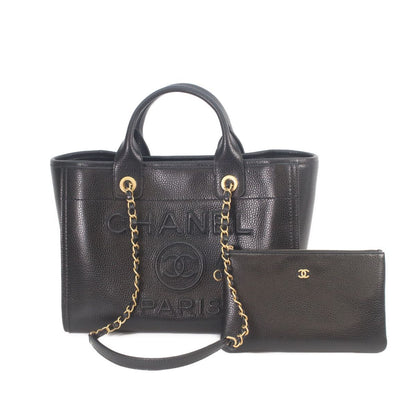 Chanel Black Caviar Leather Deauville Small Shopping Tote