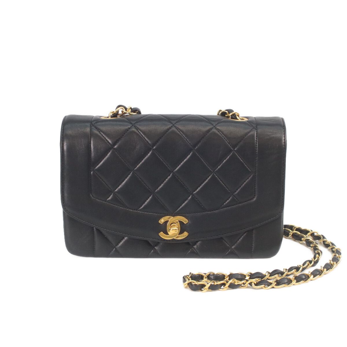 Chanel Black Quilted Lambskin Gold Diana 22 Shoulder Bag
