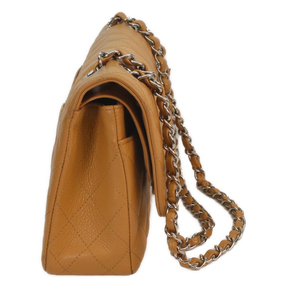 Chanel Beige Caviar Silver Quilted 25 Shoulder Bag — view 4