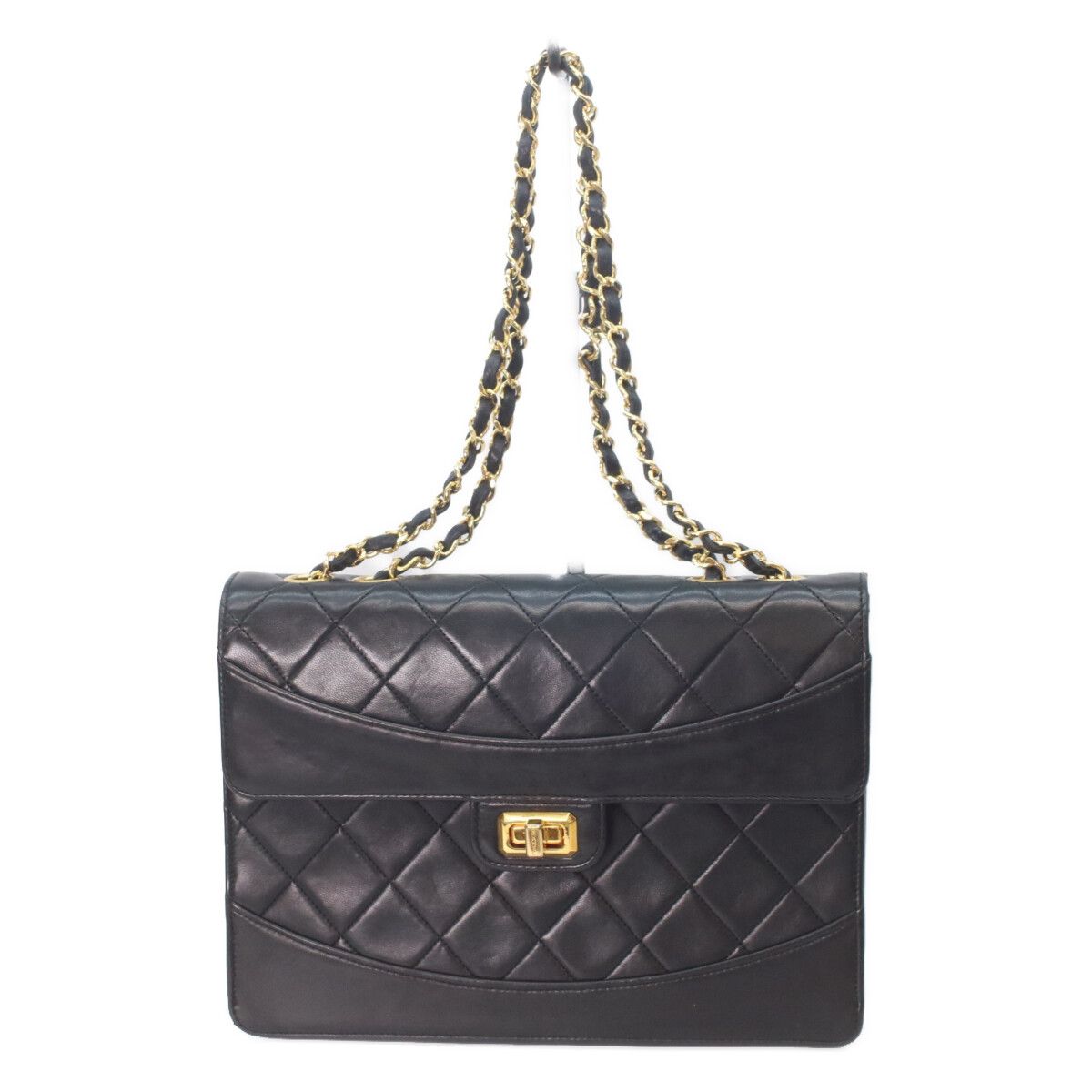 Chanel Black Lamb 2.55 Quilted Turnlock Chain Shoulder Bag