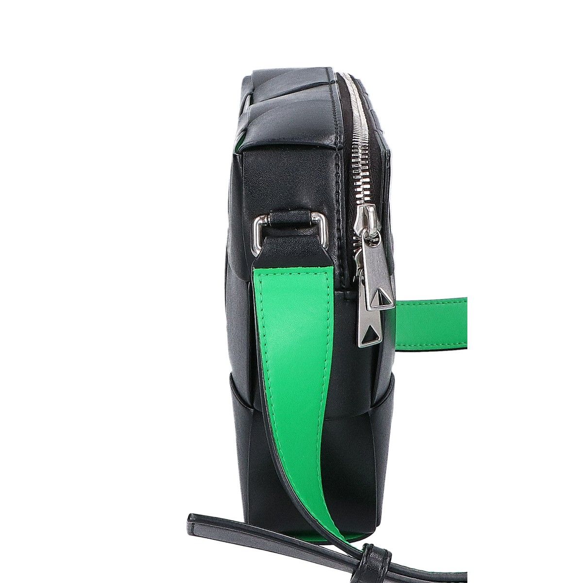 Bottega Veneta Black Green Leather Intrecciato Cassette Camera Bag — view 2