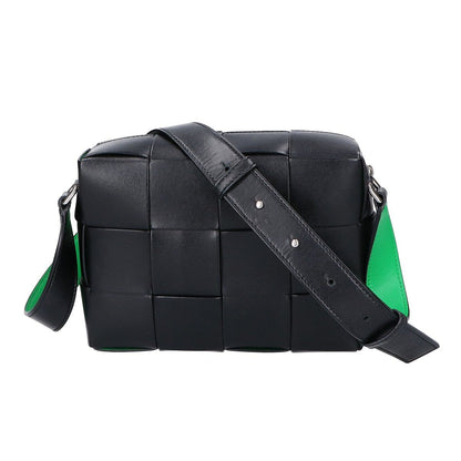 Bottega Veneta Black Green Leather Intrecciato Cassette Camera Bag
