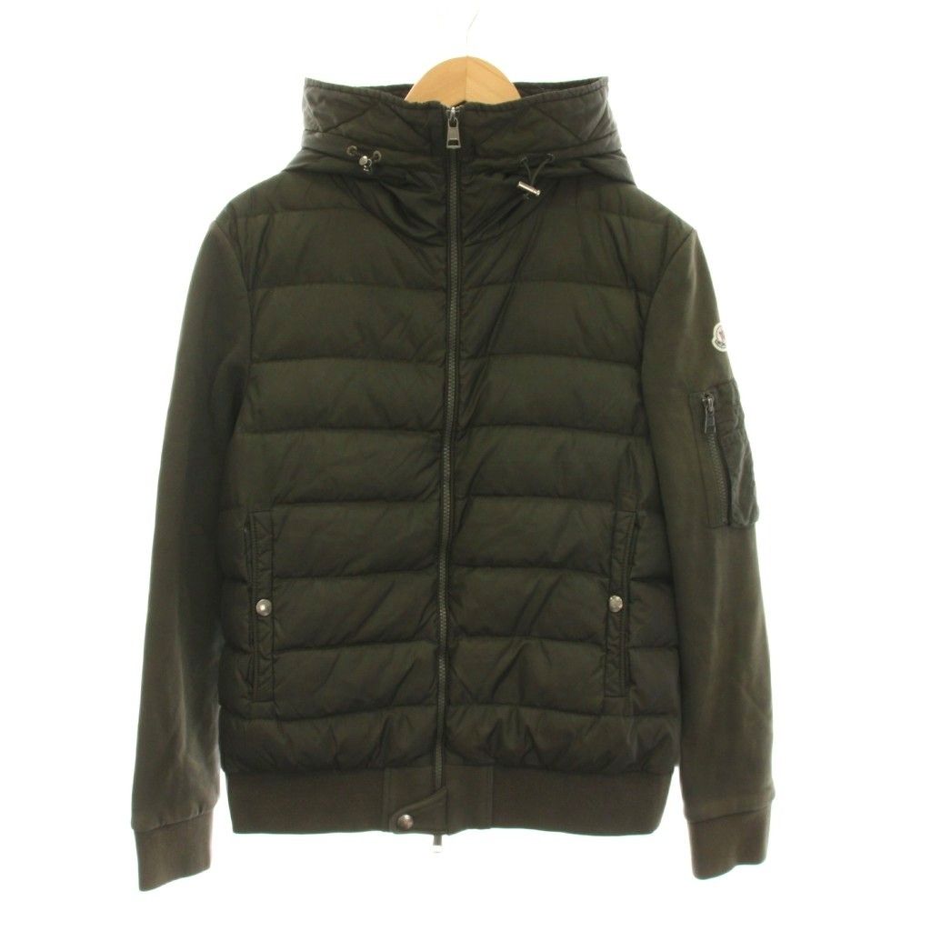 Moncler Maglia Cardigan Down Jacket Contrast Sleeves Zip Up S Khaki YM