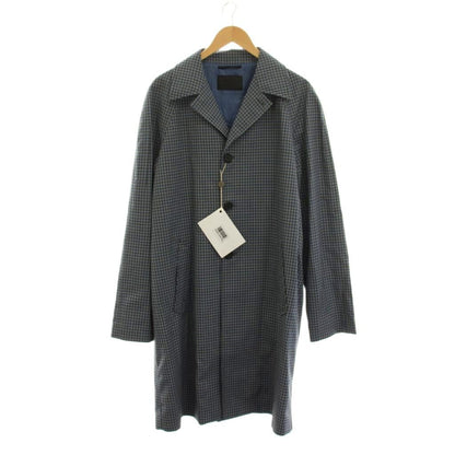 Prada Long Coat Wool 52 Blue Khaki White Check Sleeve YM