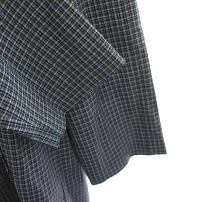 Prada Long Coat Wool 52 Blue Khaki White Check Sleeve YM — view 5