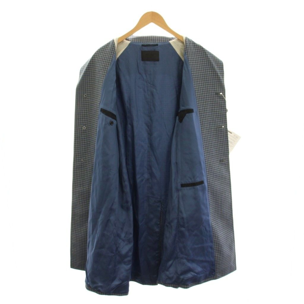 Prada Long Coat Wool 52 Blue Khaki White Check Sleeve YM — view 3