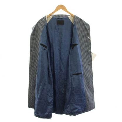 Prada Long Coat Wool 52 Blue Khaki White Check Sleeve YM — view 3