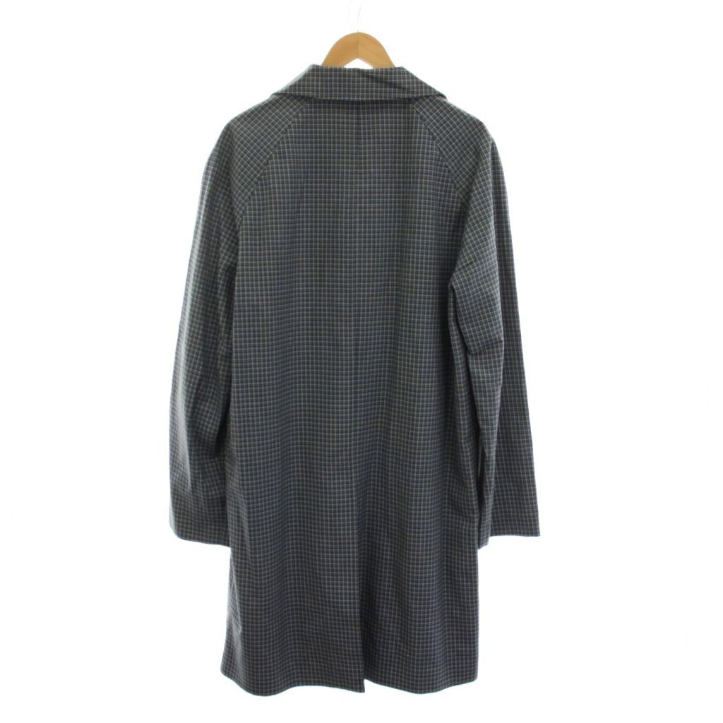 Prada Long Coat Wool 52 Blue Khaki White Check Sleeve YM — view 2