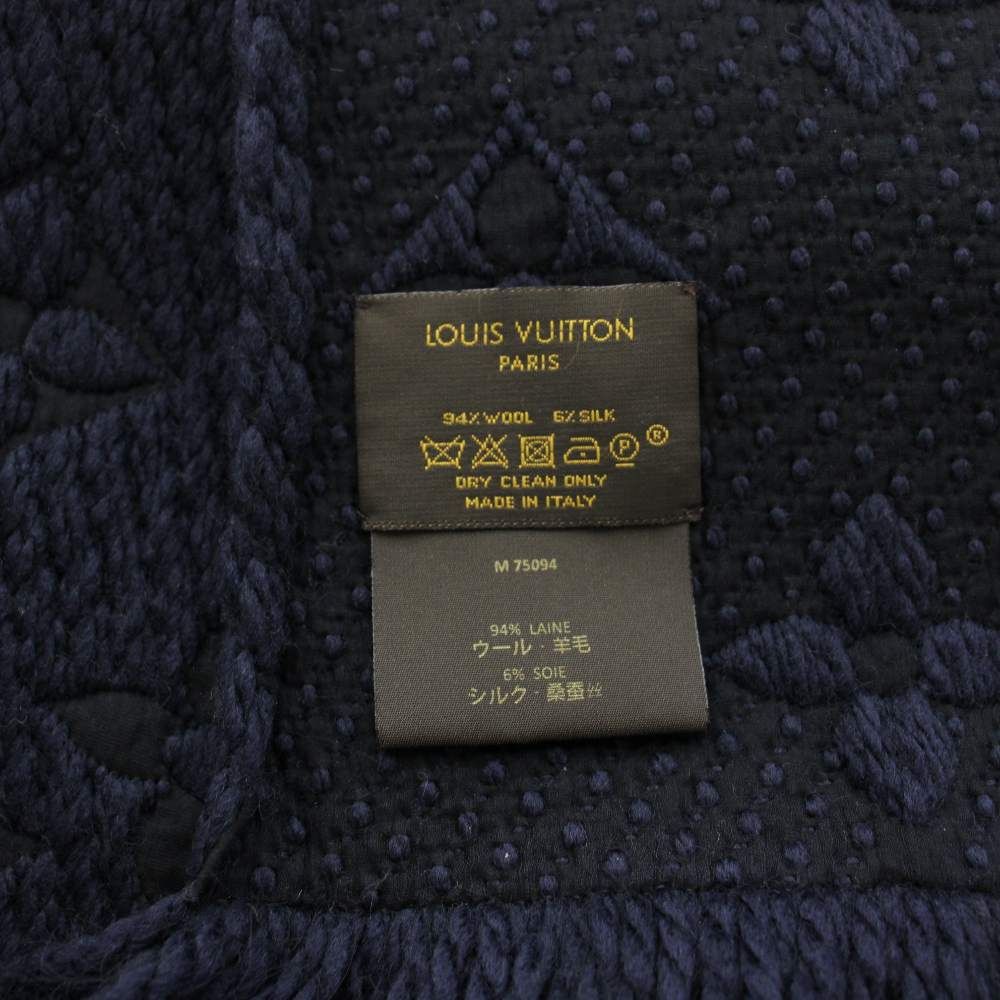 Louis Vuitton Echarpe Logo Mania Blue Nuit Scarf Monogram Fringe Silk Blend — view 4